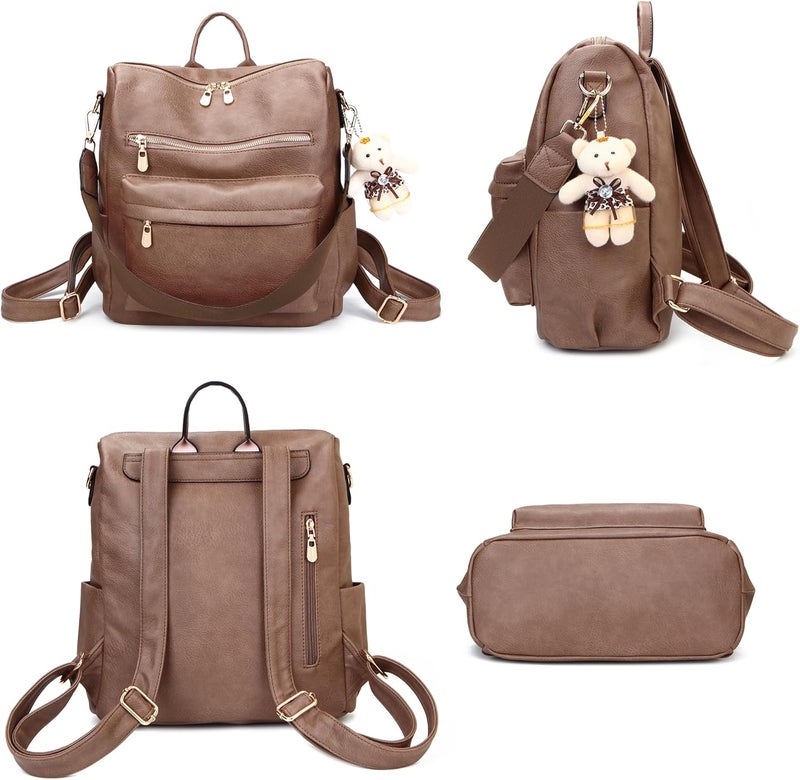Soperwillton Women Backpack Purse Multipurpose Design Handbags Shoulder Bag PU Leather Travel bag Backpack Set 2pcs - Image 2